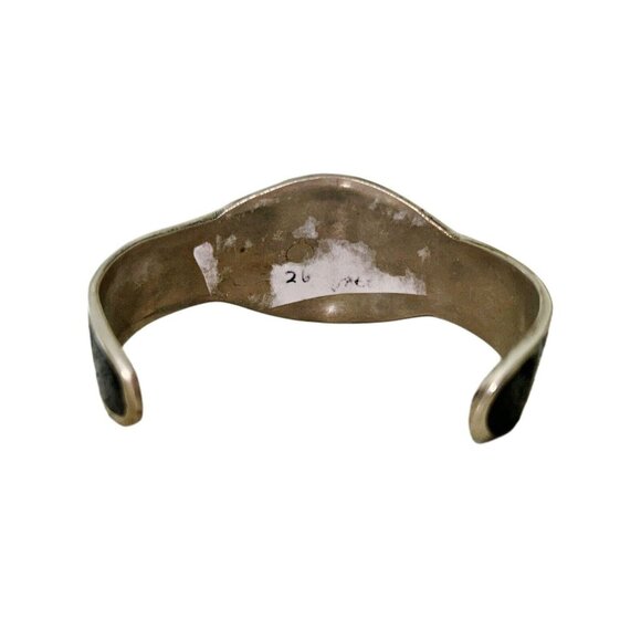 Floral Designed Onyx & Abalone Vintage Cuff Bracelet Made in Mexico - Picture 4 of 4